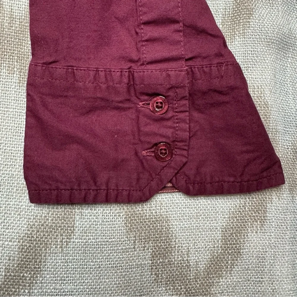 St. John’s Bay Burgundy Button Down Blouse 1X Stretch Roll Tab Top